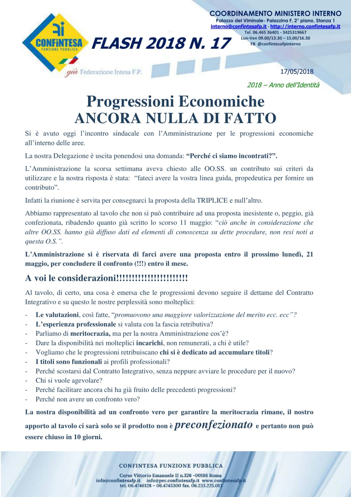 Interno – ma di quali progressioni stiamo parlando?